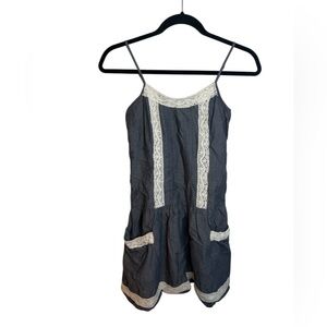 Mossimo Y2K Cottagecore Milkmaid Chambray Crochet Trim Dress